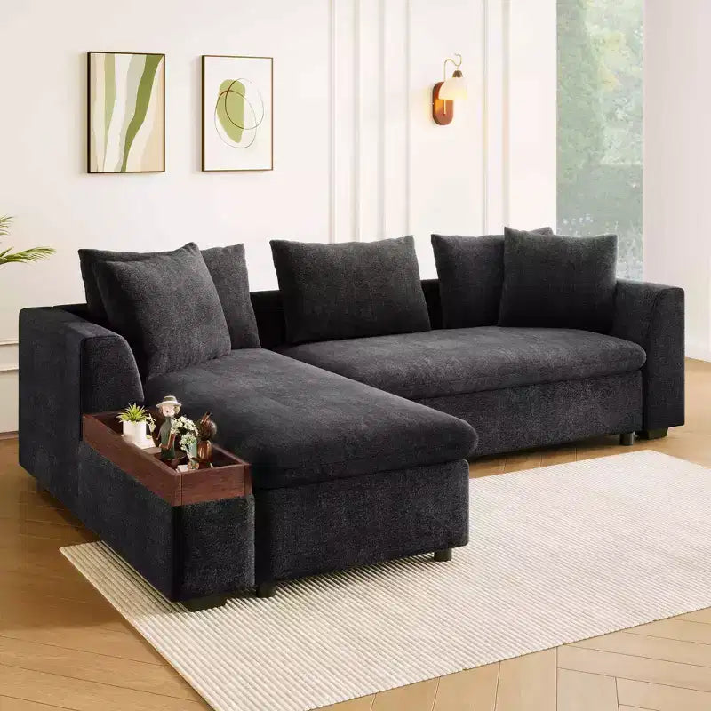 Canapé d'angle moderne en tissu chenille Merax en forme de L avec compartiment de rangement en bois et coussins décoratifs