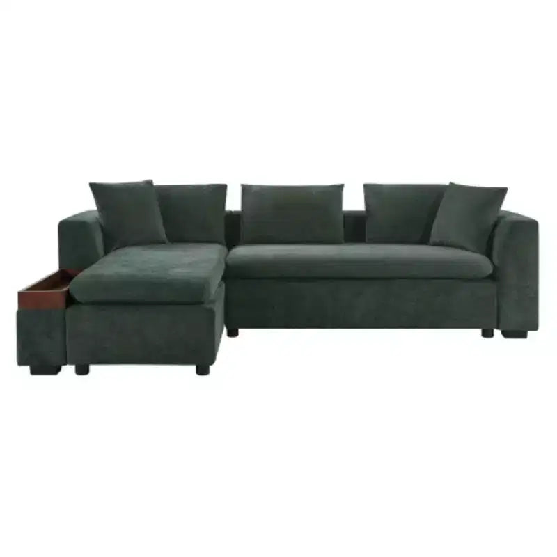 Canapé d'angle moderne en tissu chenille Merax en forme de L avec compartiment de rangement en bois et coussins décoratifs