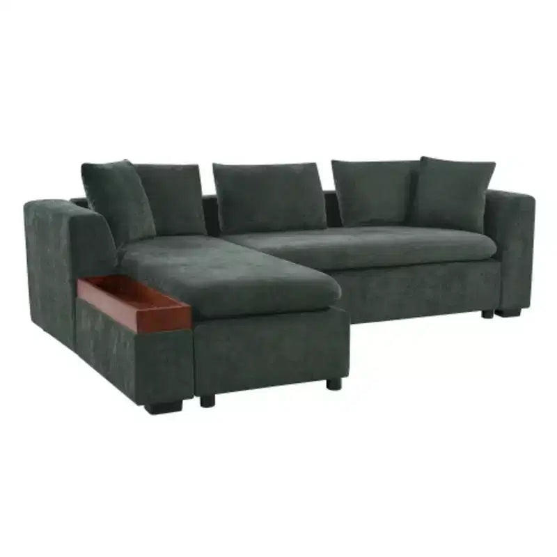 Canapé d'angle moderne en tissu chenille Merax en forme de L avec compartiment de rangement en bois et coussins décoratifs