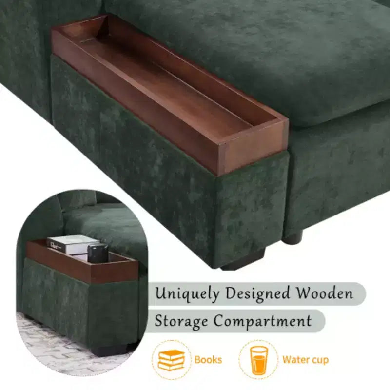 Canapé d'angle moderne en tissu chenille Merax en forme de L avec compartiment de rangement en bois et coussins décoratifs
