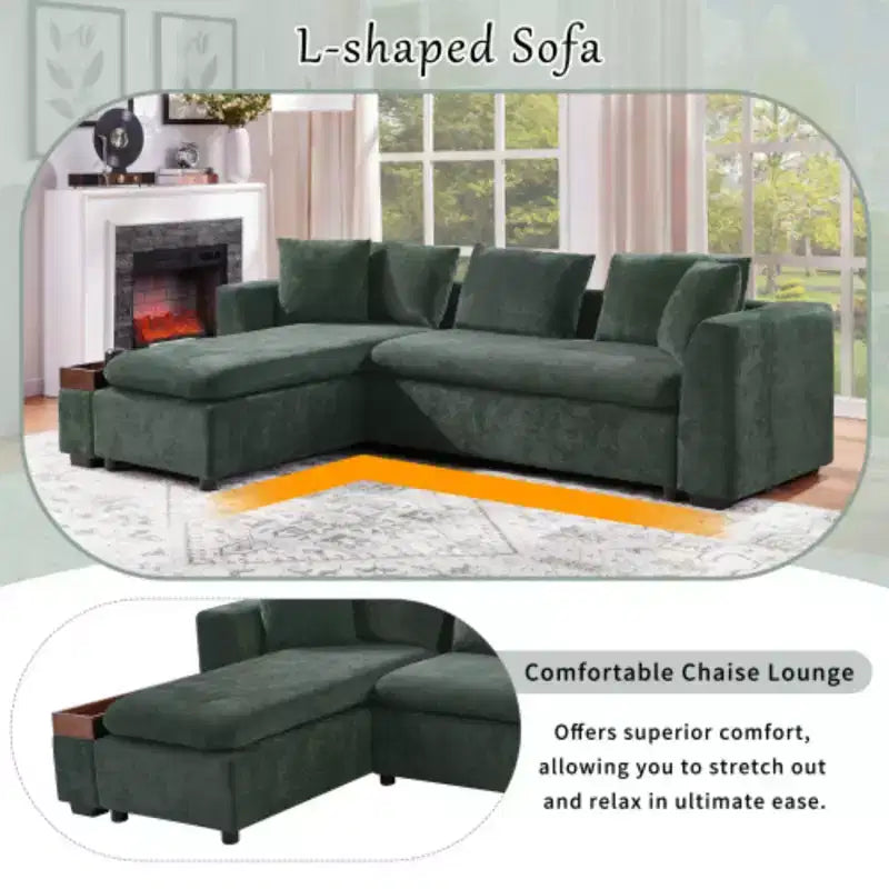 Canapé d'angle moderne en tissu chenille Merax en forme de L avec compartiment de rangement en bois et coussins décoratifs