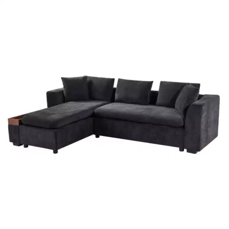 Canapé d'angle moderne en tissu chenille Merax en forme de L avec compartiment de rangement en bois et coussins décoratifs