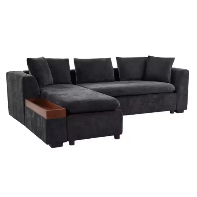 Canapé d'angle moderne en tissu chenille Merax en forme de L avec compartiment de rangement en bois et coussins décoratifs