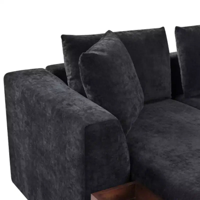 Canapé d'angle moderne en tissu chenille Merax en forme de L avec compartiment de rangement en bois et coussins décoratifs