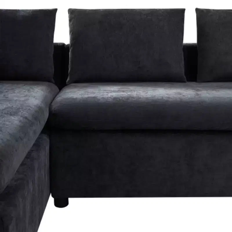 Canapé d'angle moderne en tissu chenille Merax en forme de L avec compartiment de rangement en bois et coussins décoratifs