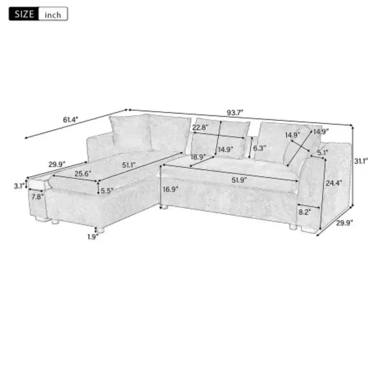 Canapé d'angle moderne en tissu chenille Merax en forme de L avec compartiment de rangement en bois et coussins décoratifs