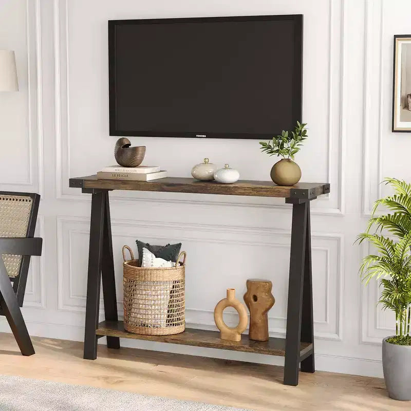 Console pour entrée, Table d'entrée à 2 niveaux avec rangement, Consoles étroites de 43,3 pouces pour salon