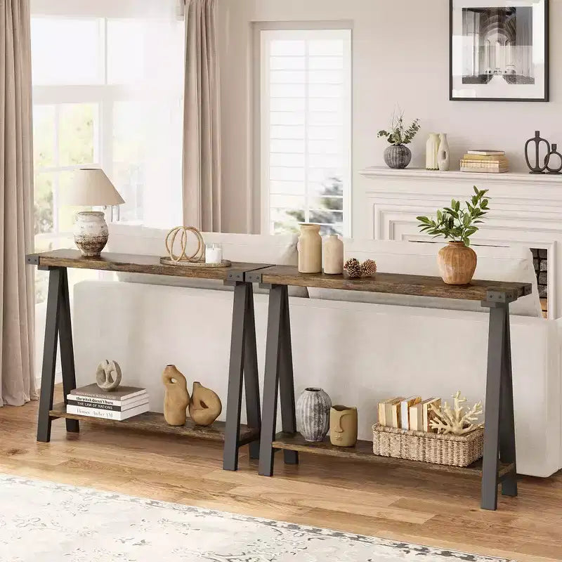 Console pour entrée, Table d'entrée à 2 niveaux avec rangement, Consoles étroites de 43,3 pouces pour salon