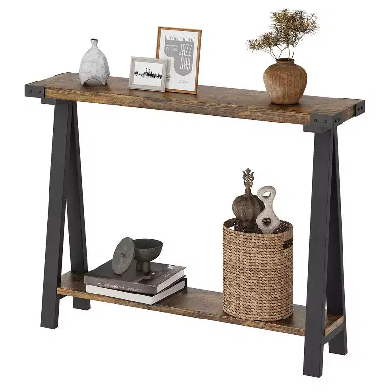 Console pour entrée, Table d'entrée à 2 niveaux avec rangement, Consoles étroites de 43,3 pouces pour salon