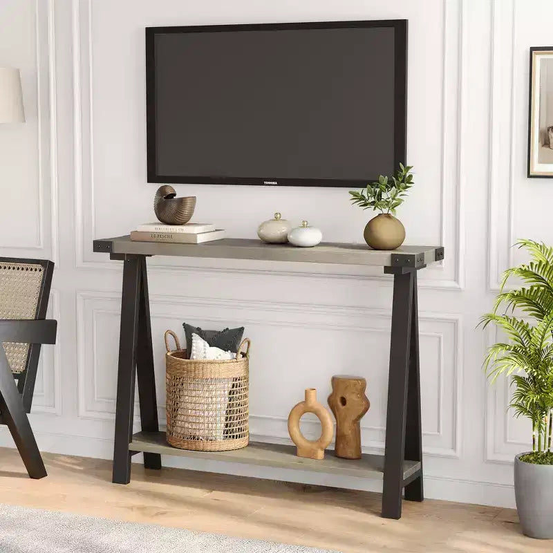 Console pour entrée, Table d'entrée à 2 niveaux avec rangement, Consoles étroites de 43,3 pouces pour salon