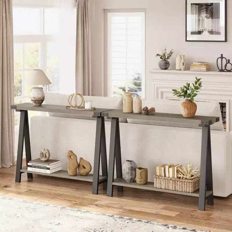 Console pour entrée, Table d'entrée à 2 niveaux avec rangement, Consoles étroites de 43,3 pouces pour salon
