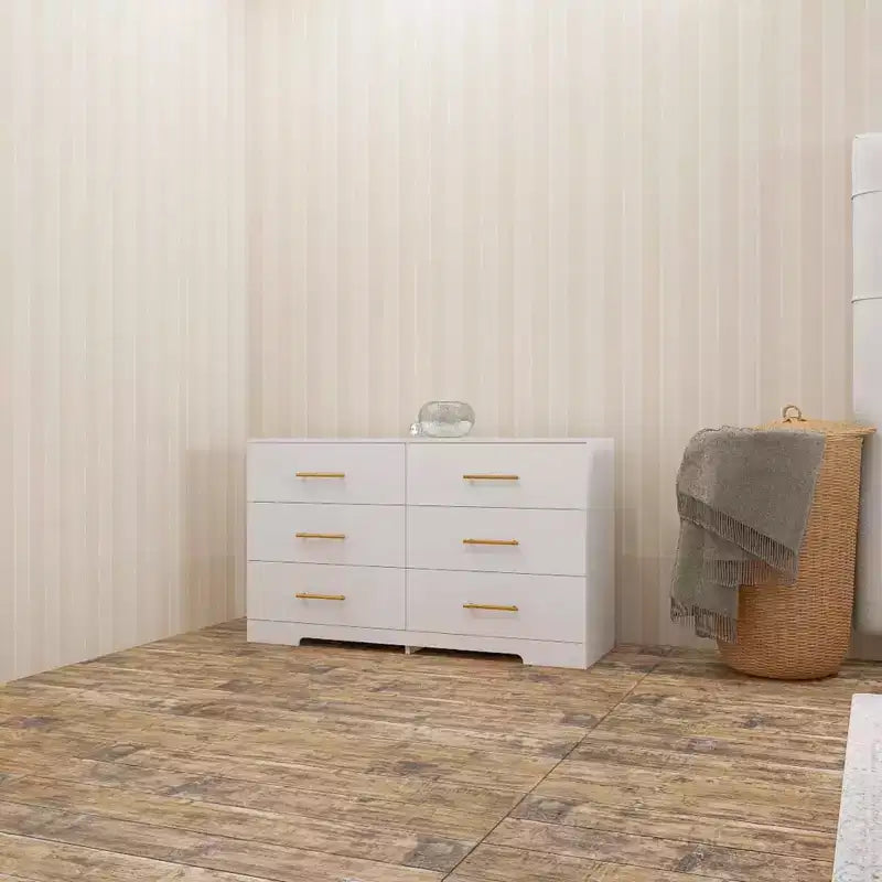 MAYEERTY Armoire blanche à 6 tiroirs, grand meuble de rangement en bois composite pour chambre à coucher ou salon