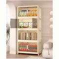 MAYEERTY 4 Tiers Plastic Folding Storage Cabinets with Magnetic Doors Wheels, Closet Organizers and Storage Containers White for Small Space