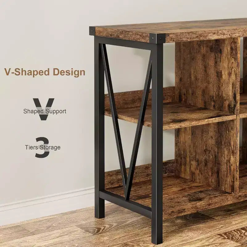 Acekool 62 Meuble de rangement 8 cubes, Étagère horizontale industrielle à 3 niveaux en métal et bois pour entrée, salon