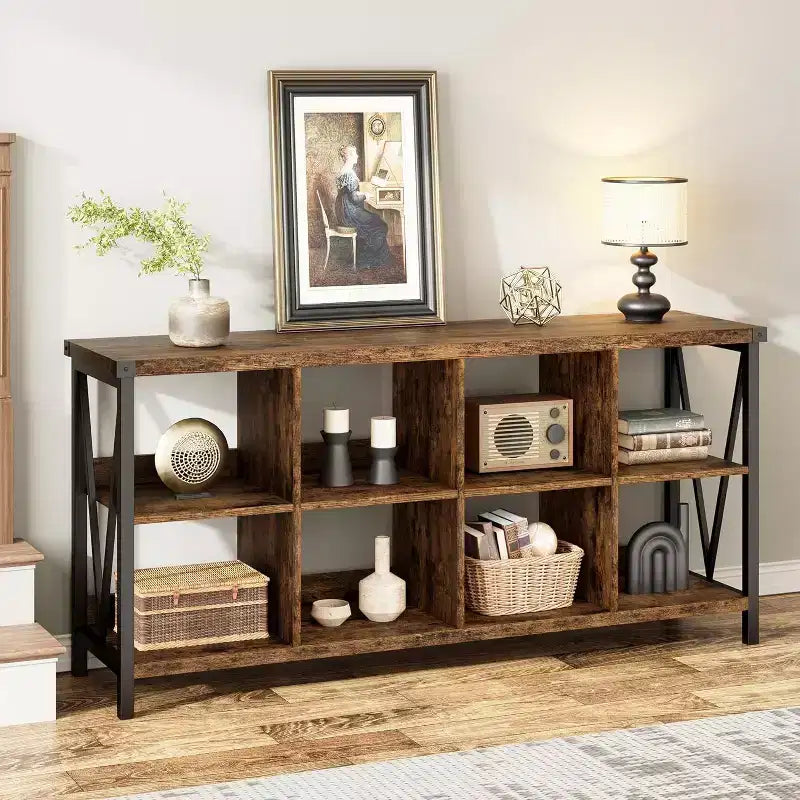 Acekool 62 Meuble de rangement 8 cubes, Étagère horizontale industrielle à 3 niveaux en métal et bois pour entrée, salon