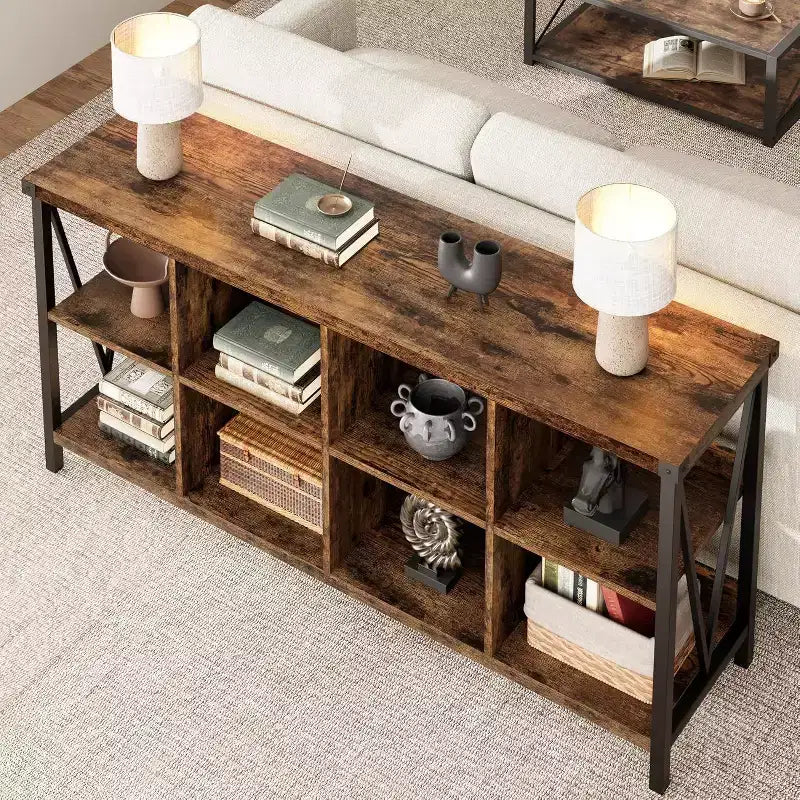 Acekool 62 Meuble de rangement 8 cubes, Étagère horizontale industrielle à 3 niveaux en métal et bois pour entrée, salon