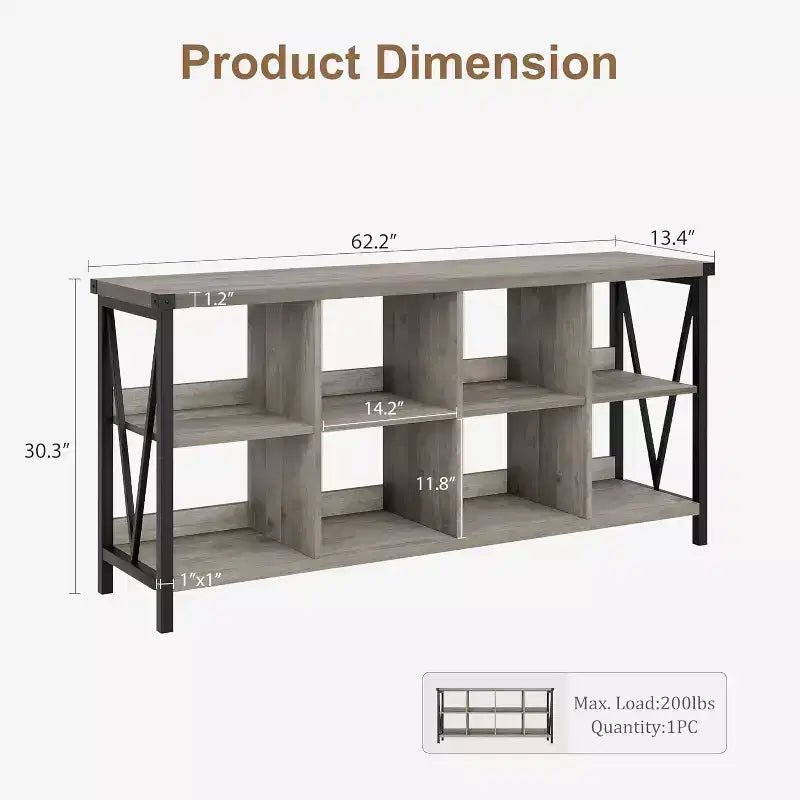 Acekool 62 Meuble de rangement 8 cubes, Étagère horizontale industrielle à 3 niveaux en métal et bois pour entrée, salon