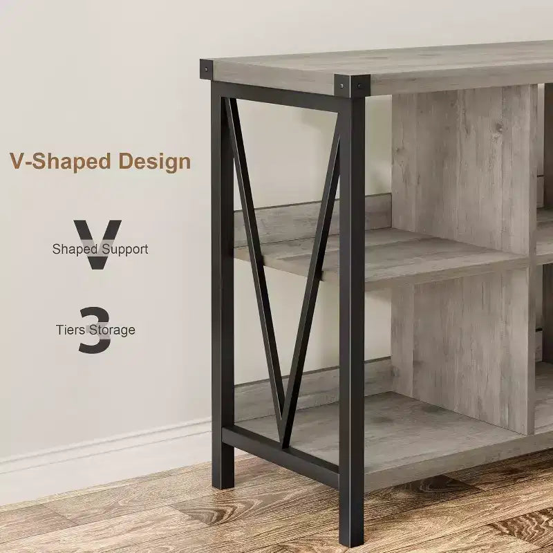 Acekool 62 Meuble de rangement 8 cubes, Étagère horizontale industrielle à 3 niveaux en métal et bois pour entrée, salon