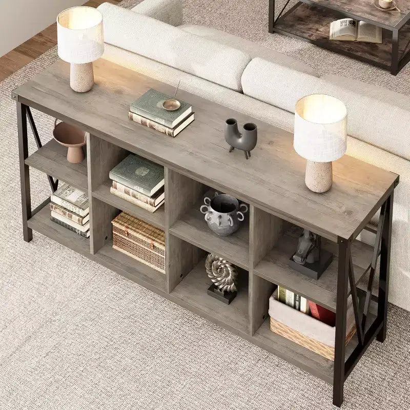 Acekool 62 Meuble de rangement 8 cubes, Étagère horizontale industrielle à 3 niveaux en métal et bois pour entrée, salon