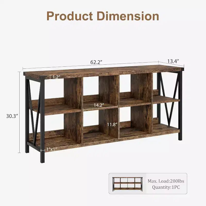 Acekool 62 Meuble de rangement 8 cubes, Étagère horizontale industrielle à 3 niveaux en métal et bois pour entrée, salon