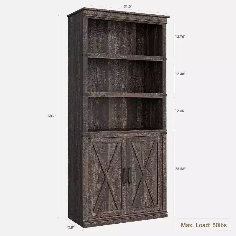 Étagère de ferme Acekool à 5 niveaux avec portes, armoire de rangement en bois pour salon, bureau, chambre à coucher