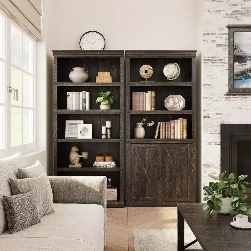 Étagère de ferme Acekool à 5 niveaux avec portes, armoire de rangement en bois pour salon, bureau, chambre à coucher