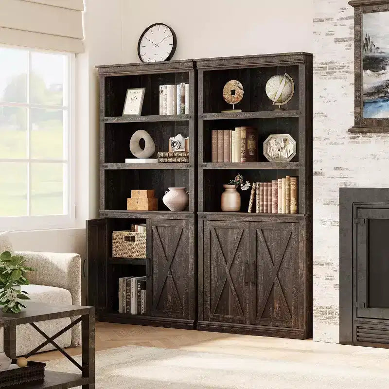 Étagère de ferme Acekool à 5 niveaux avec portes, armoire de rangement en bois pour salon, bureau, chambre à coucher