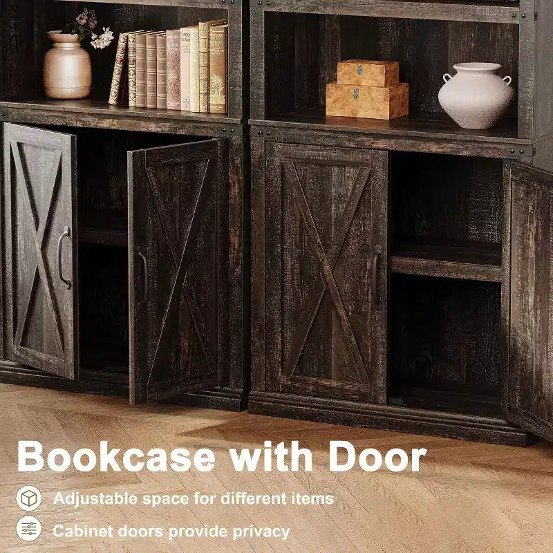 Étagère de ferme Acekool à 5 niveaux avec portes, armoire de rangement en bois pour salon, bureau, chambre à coucher