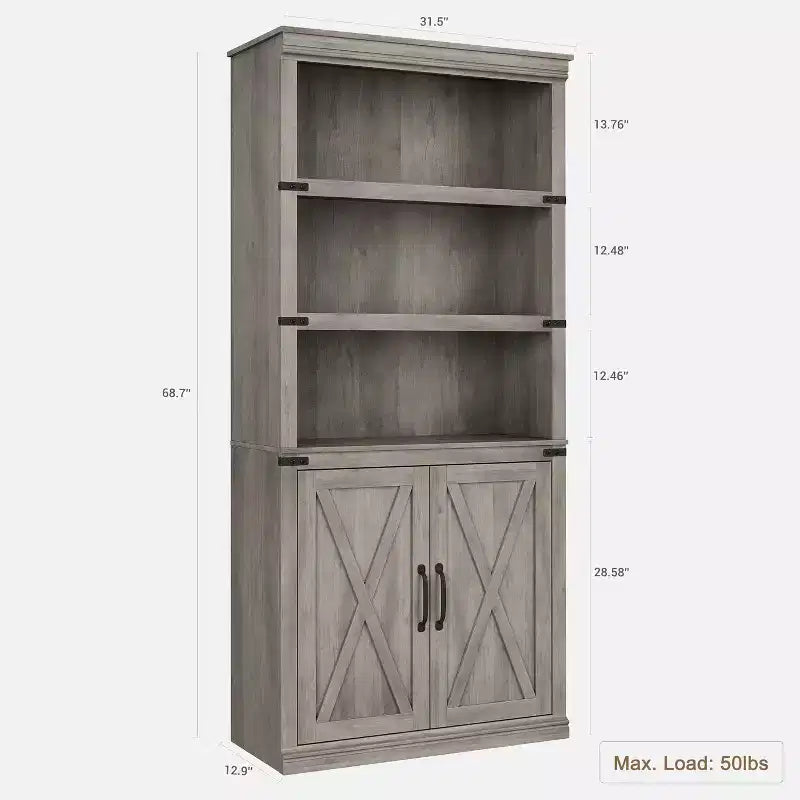 Étagère de ferme Acekool à 5 niveaux avec portes, armoire de rangement en bois pour salon, bureau, chambre à coucher