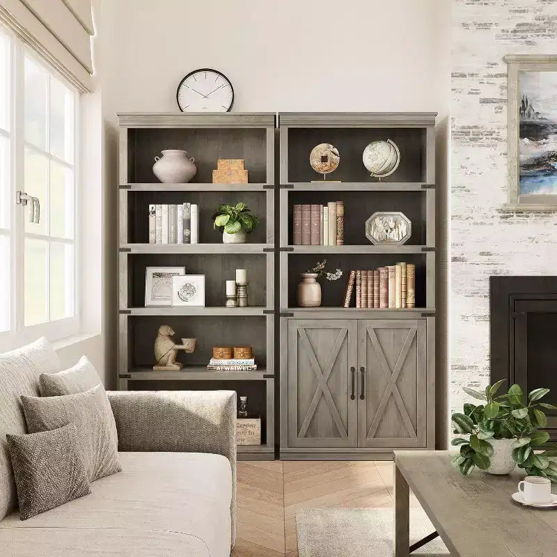 Étagère de ferme Acekool à 5 niveaux avec portes, armoire de rangement en bois pour salon, bureau, chambre à coucher