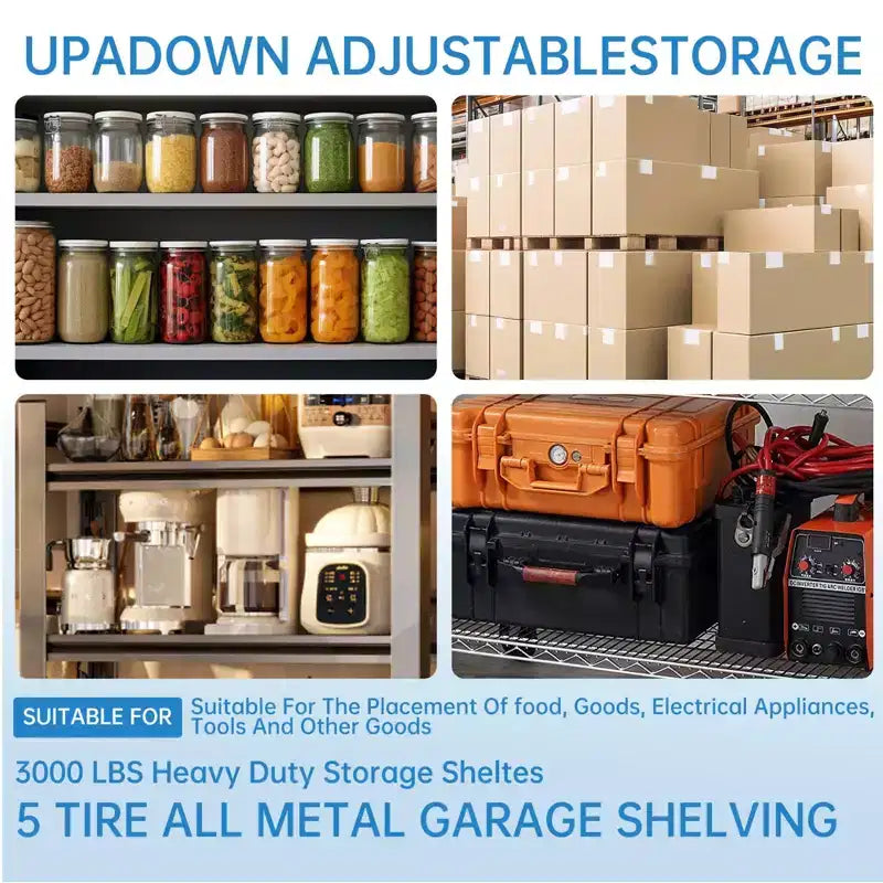 Étagère de garage 48x18 pouces, étagère métallique robuste capacité 2500 lb, étagère métallique réglable à 5 niveaux, étagère utilitaire industrielle pour garage
