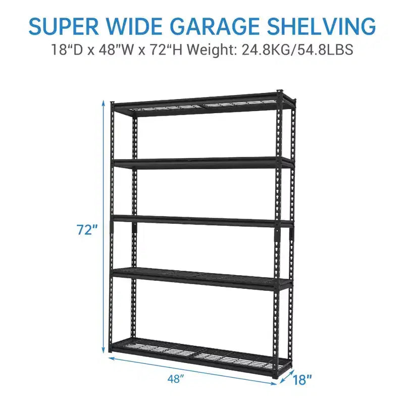 Étagère de garage 48x18 pouces, étagère métallique robuste capacité 2500 lb, étagère métallique réglable à 5 niveaux, étagère utilitaire industrielle pour garage