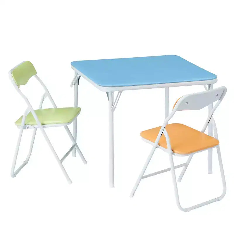 VECELO Kids Folding Activity Table & Chairs with Soft Padded Cushion, Foldable & Portable, Colorful