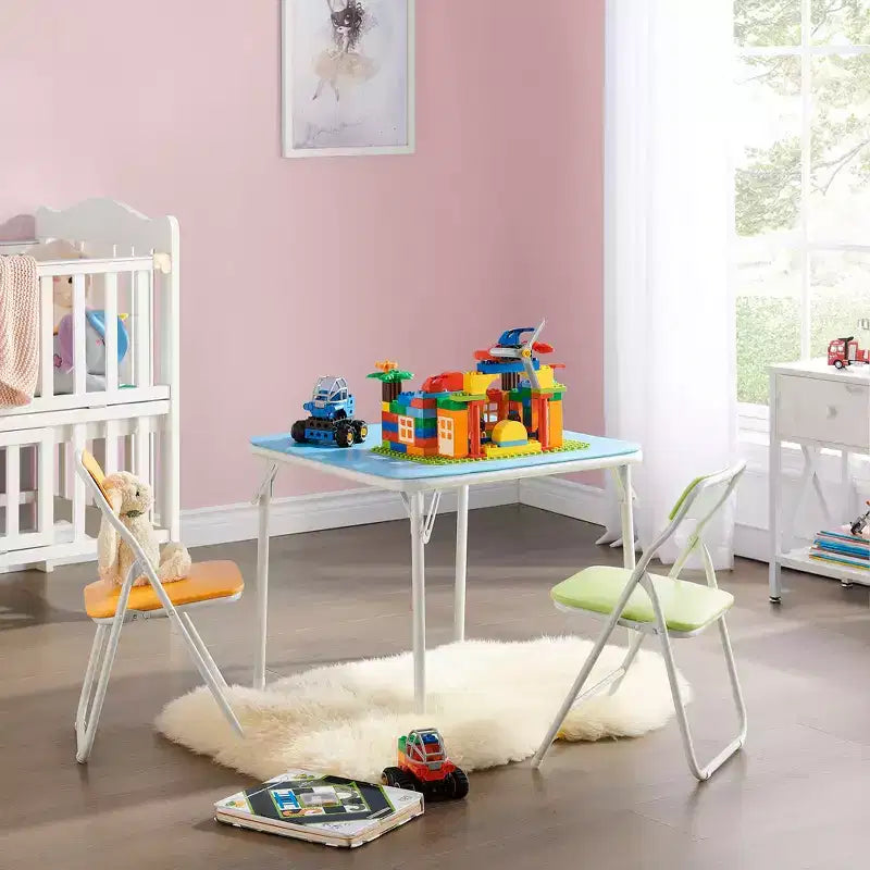 VECELO Table et Chaises Pliantes pour Enfants avec Coussin Rembourré Doux, Pliables et Portables, Colorées