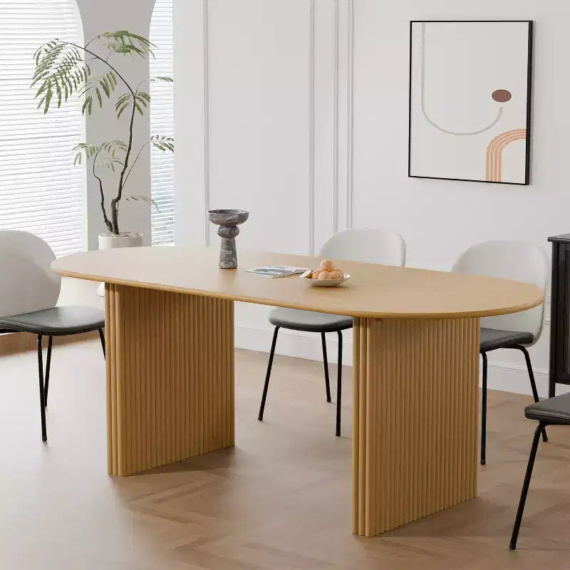67 Dining Table with Striped Double Pedestal for 6 People