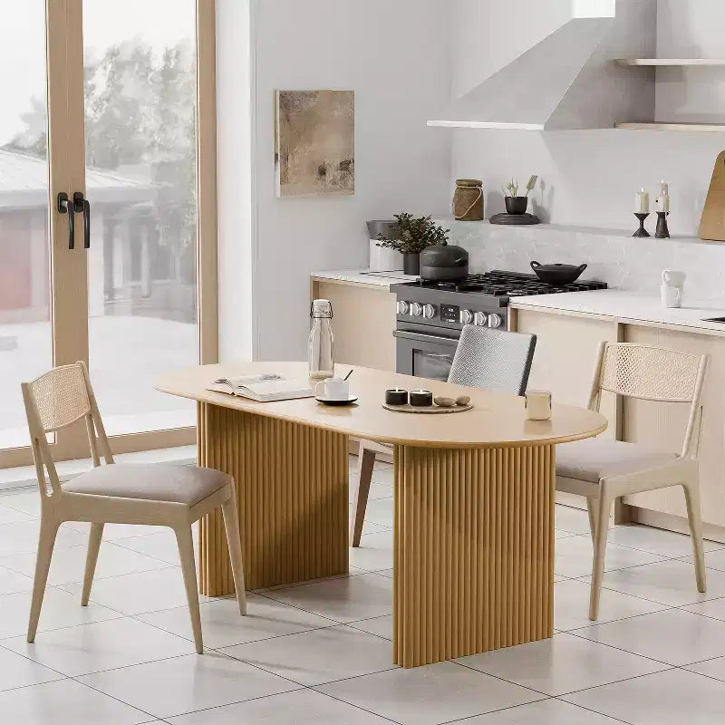 Table à manger 67" avec double piédestal rayé pour 6 personnes
