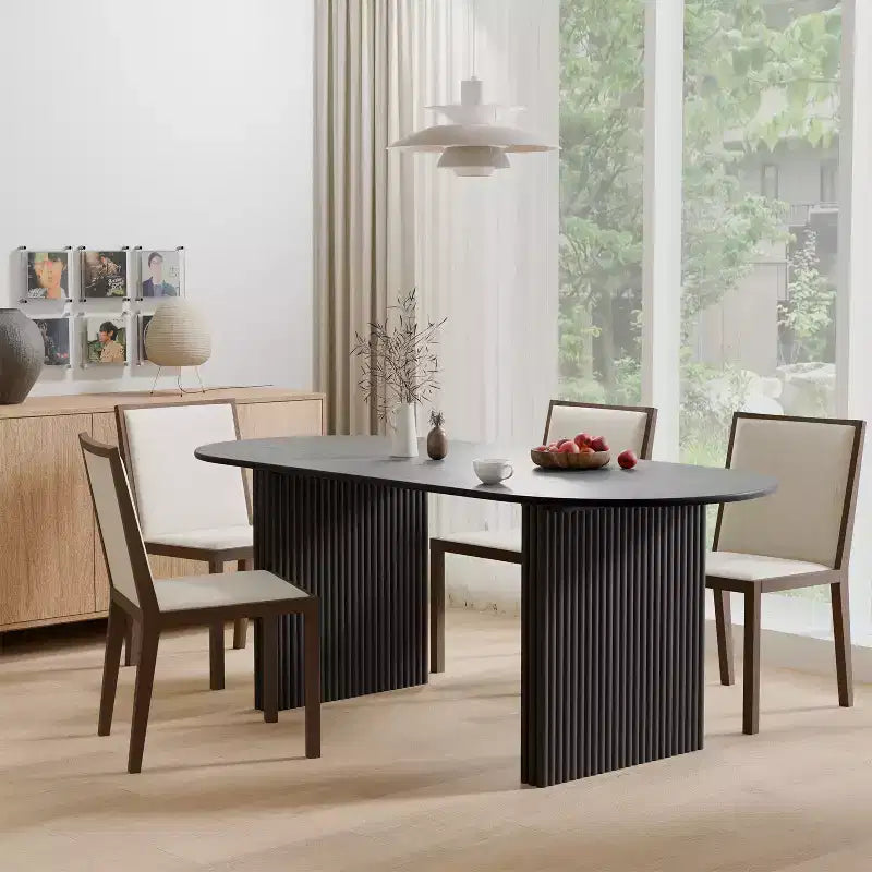 Table à manger 67" avec double piédestal rayé pour 6 personnes