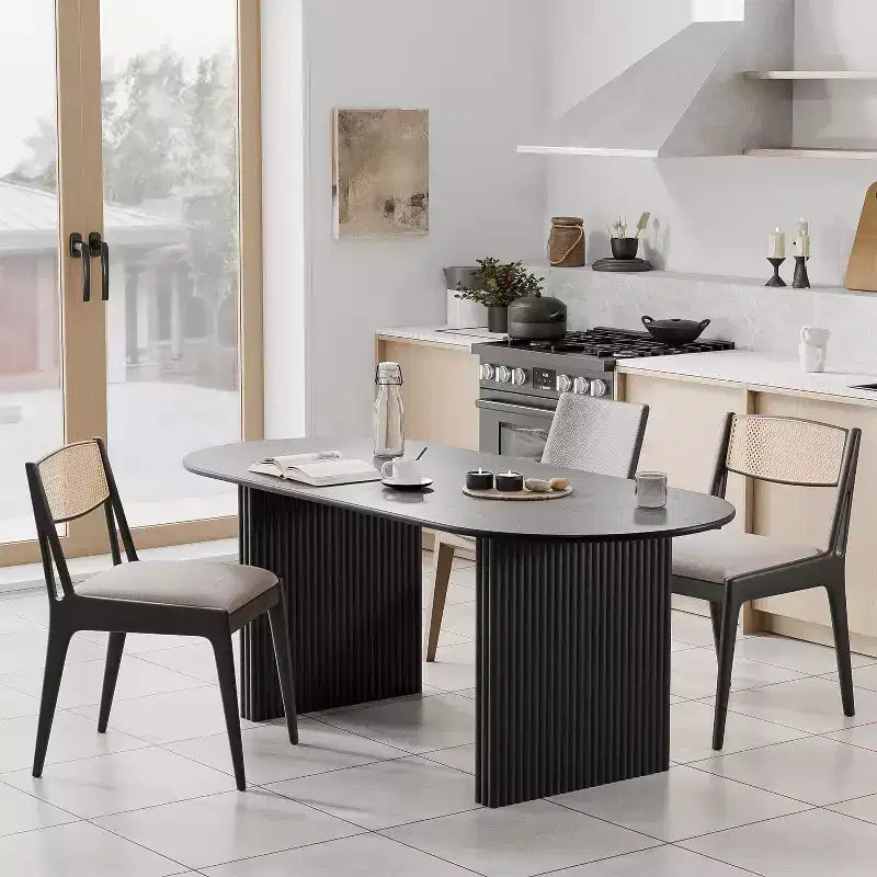 Table à manger 67" avec double piédestal rayé pour 6 personnes