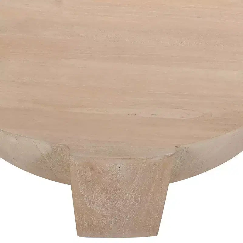 Table basse ronde tambour Royal Hampton de 35 po avec base à 3 pieds, en bois de manguier sablé