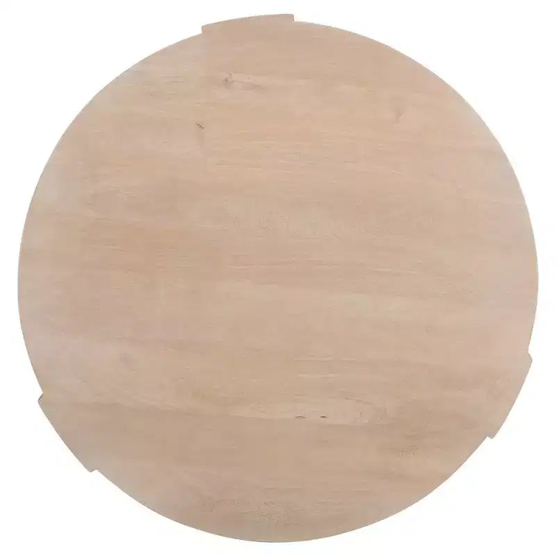 Table basse ronde tambour Royal Hampton de 35 po avec base à 3 pieds, en bois de manguier sablé