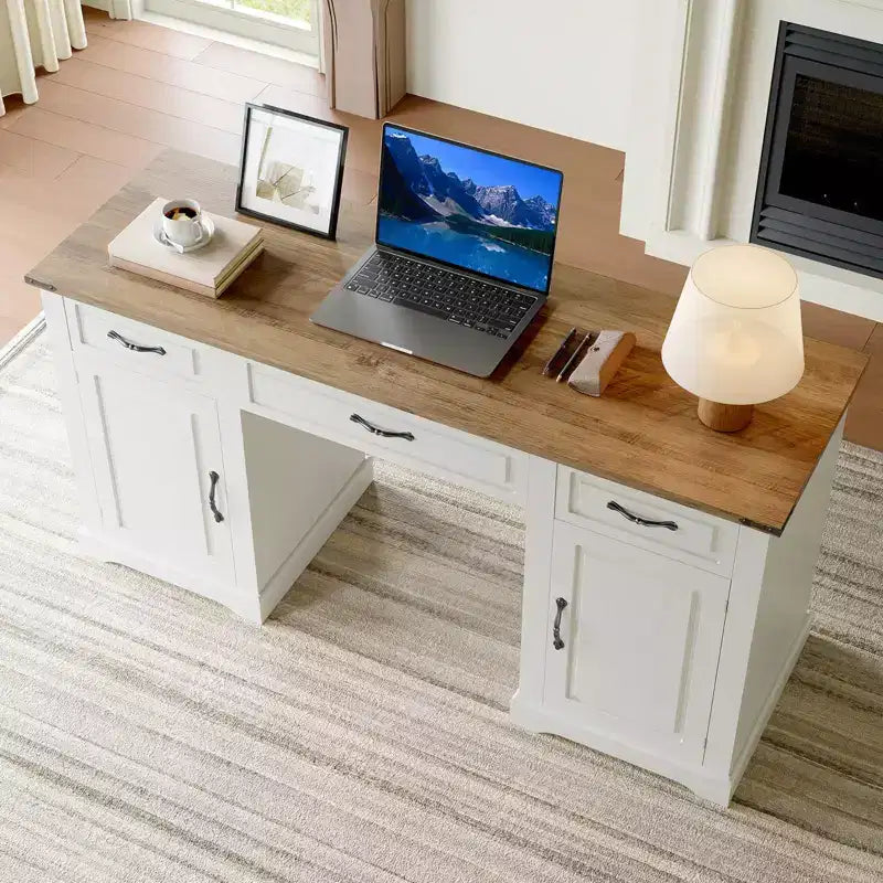 Bureau exécutif de 60 po avec tiroirs, bureau d'ordinateur de style ferme avec armoires de rangement, bureaux d'écriture rustiques