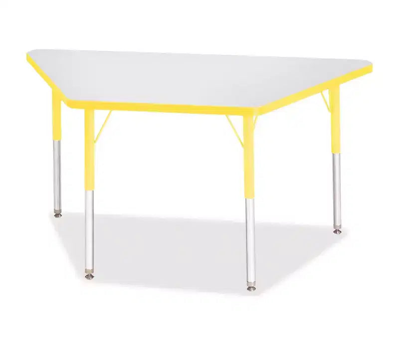 Jonti-Craft Berries Adult-Size Gray Laminate Trapezoid Table (24 x 48) in Yellow