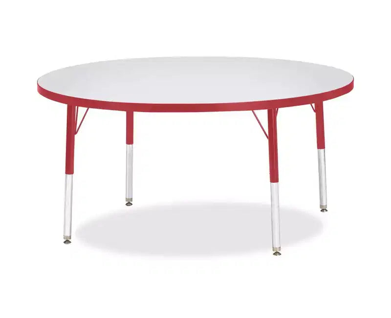 Table ronde rouge Jonti-Craft Berries Elementary, hauteur enfant, contour coloré, 122 x 122 cm