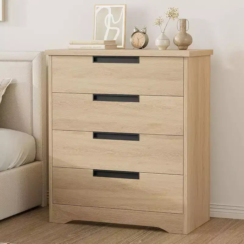 Wooden 4-Drawer Dresser for Bedroom, Modern Chest of Drawers with Recessed Handles, Storage Organizer for Living Room, Nursery, Hallway, or Entryway