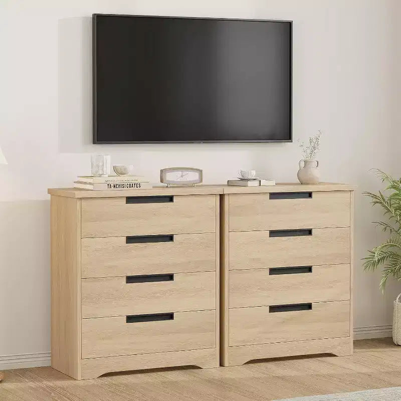 Commode en bois à 4 tiroirs pour chambre à coucher, commode moderne avec poignées encastrées, meuble de rangement pour salon, chambre d'enfant, couloir ou entrée.
