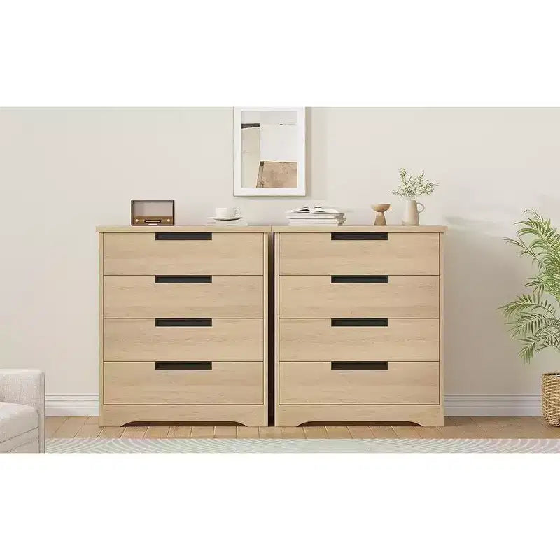 Commode en bois à 4 tiroirs pour chambre à coucher, commode moderne avec poignées encastrées, meuble de rangement pour salon, chambre d'enfant, couloir ou entrée.