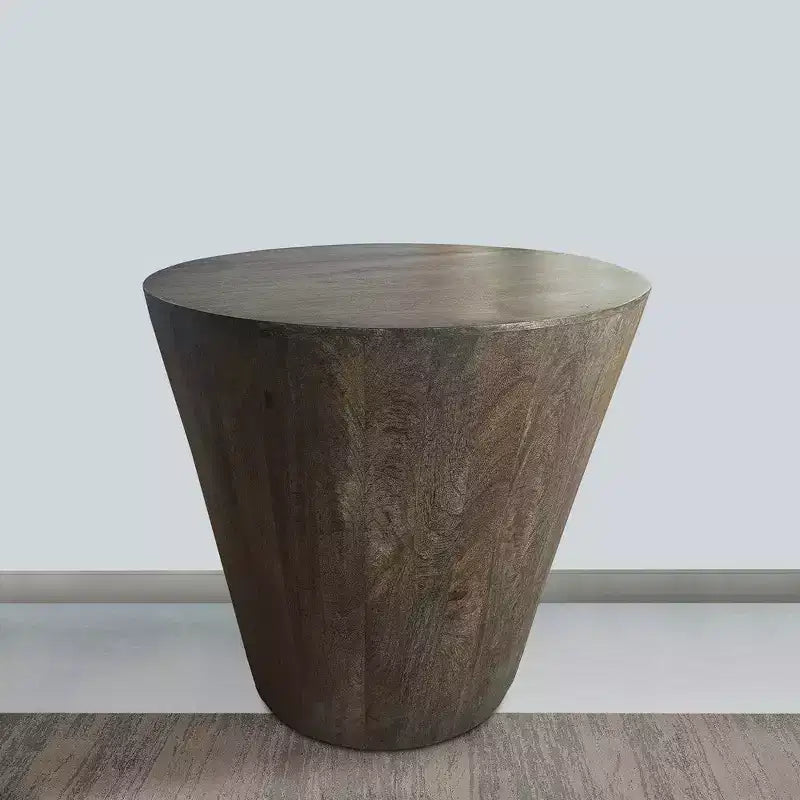 Royal Hampton 24 Inch Side End Table with Round Drum Shape, Handcrafted Mango Wood Construction
