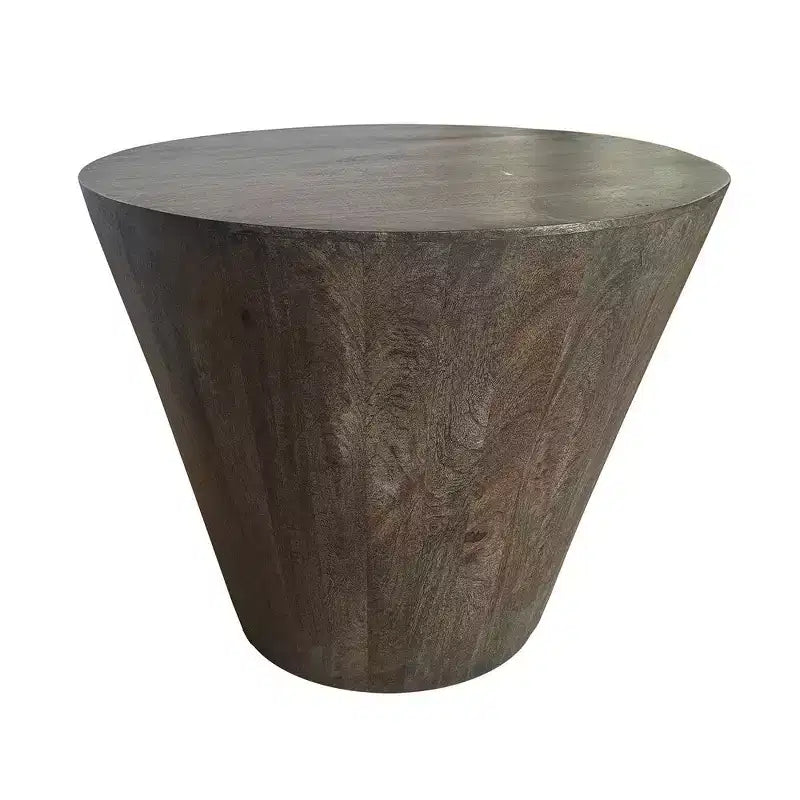 Table d'appoint Royal Hampton de 24 pouces avec forme de tambour ronde, fabrication artisanale en bois de manguier