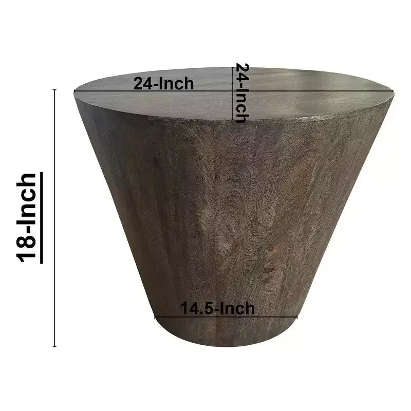 Table d'appoint Royal Hampton de 24 pouces avec forme de tambour ronde, fabrication artisanale en bois de manguier