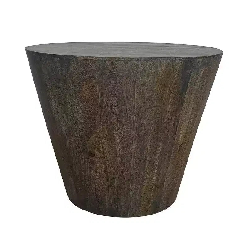 Table d'appoint Royal Hampton de 24 pouces avec forme de tambour ronde, fabrication artisanale en bois de manguier